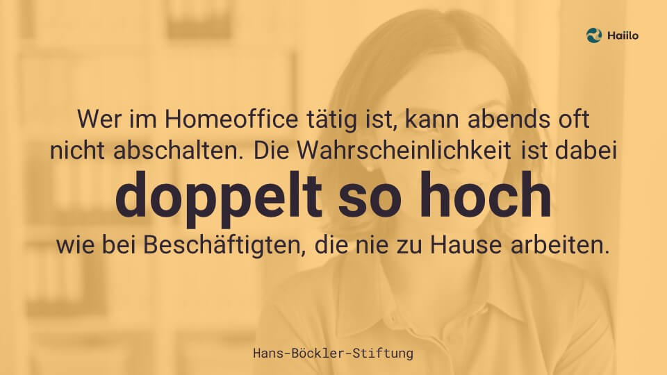 Wer im Homeoffice tätig ist, kann abends oft nicht abschalten. Die Wahrscheinlichkeit ist dabei doppelt so hoch wie bei Beschäftigten, die nie zu Hause arbeiten