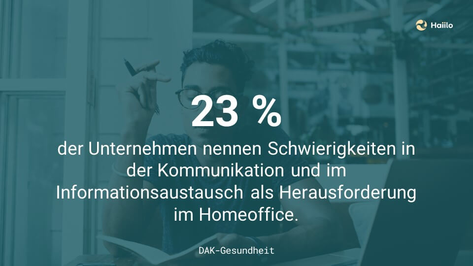 23 % der Unternehmen nennen Schwierigkeiten in der Kommunikation und im Informationsaustausch als Herausforderung im Homeoffice