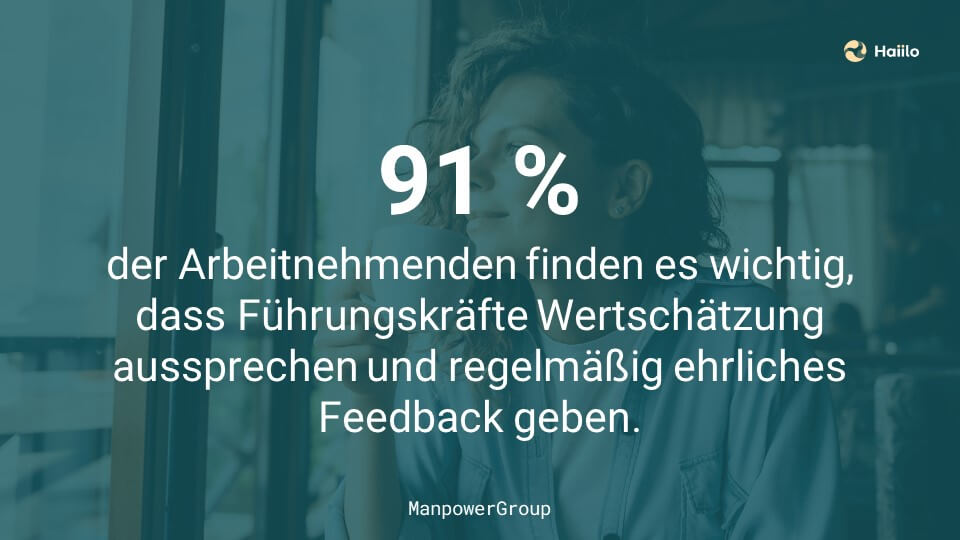 Unternehmenskultur:91 % der Arbeitnehmenden finden es wichtig, dass Führungskräfte Wertschätzung aussprechen und regelmäßig ehrliches Feedback geben