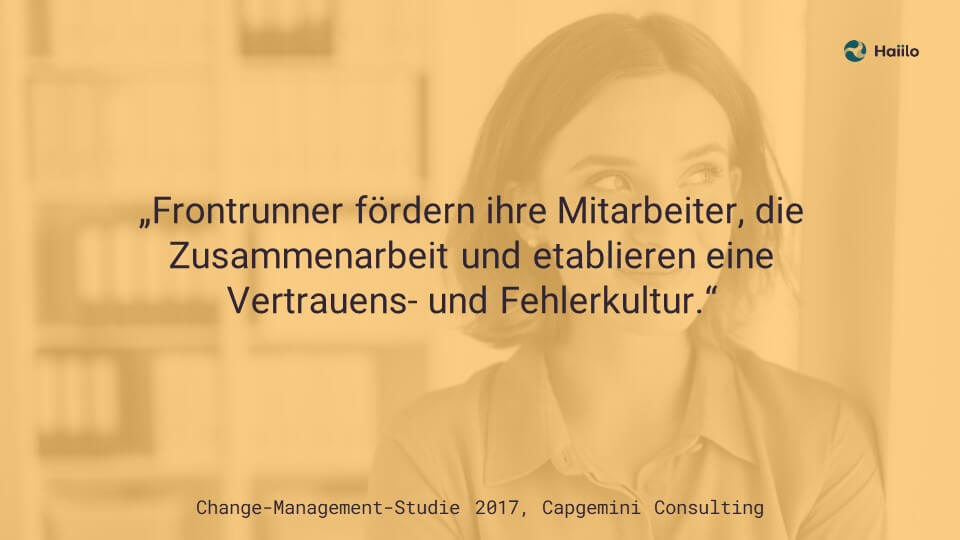 Studie: Frontrunner fördern ihre Mitarbeiter, die Zusammenarbeit und etablieren eine Vertrauens- und Fehlerkultur.