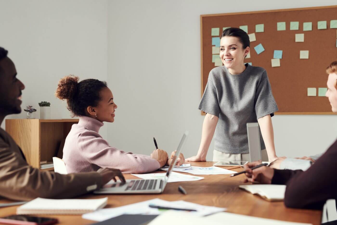 Happy employees in a business meeting