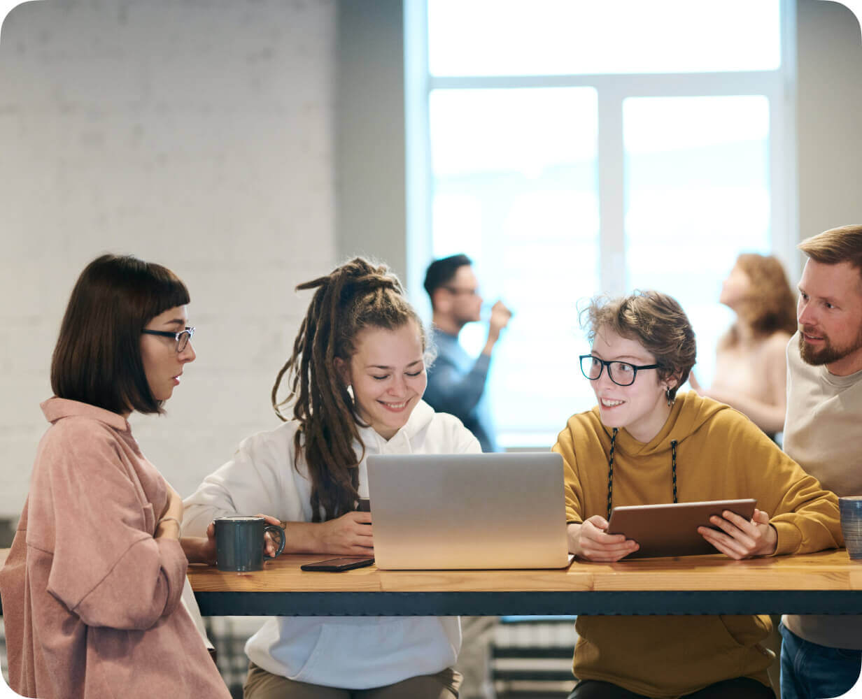 group of young employees working as a team