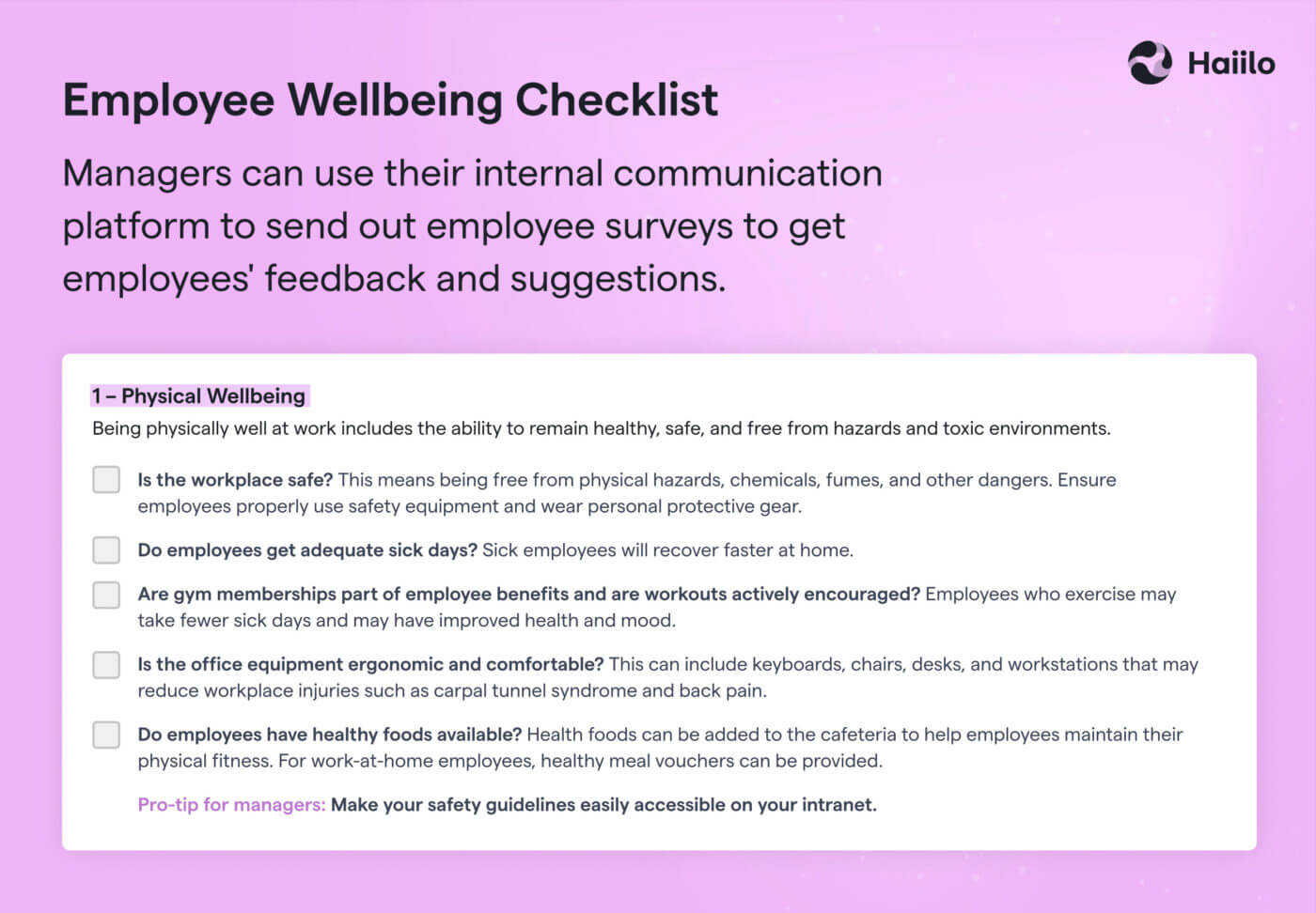 haiilo employee wellbeing checklist