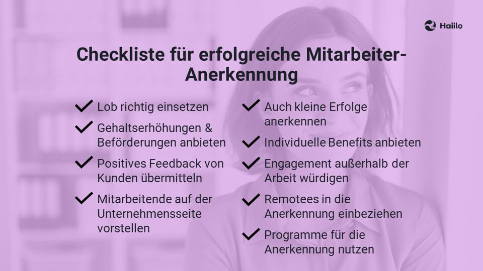 Checkliste für erfolgreiche Mitarbeiter Anerkennung