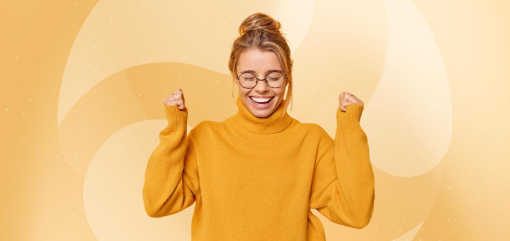 girl happy, cheering