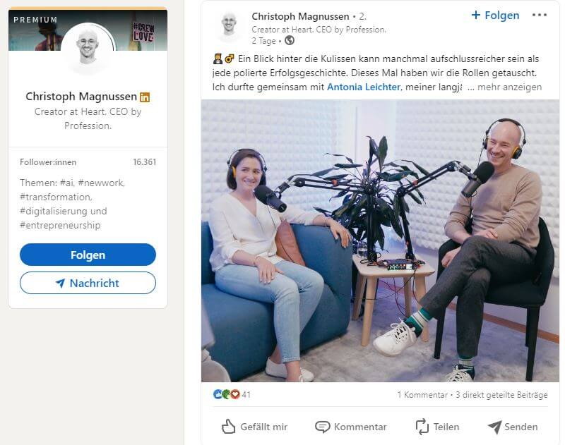 Beispiel Corporate Influencer bei LinkedIn: Christoph Magnussen