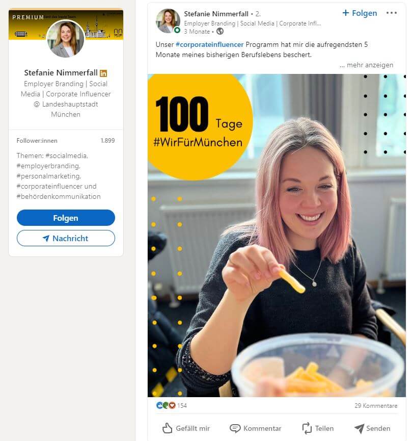 Beispiel Corporate Influencer bei LinkedIn: Stefanie Nimmerfall