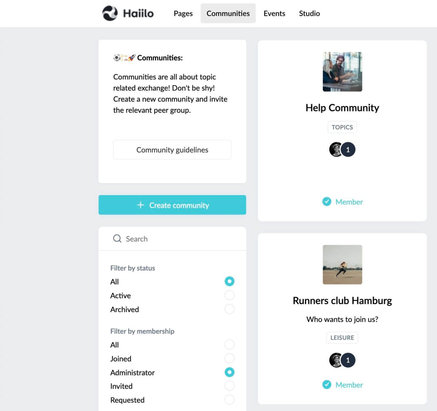 Screenshot Community-Widget im Haiilo Intranet