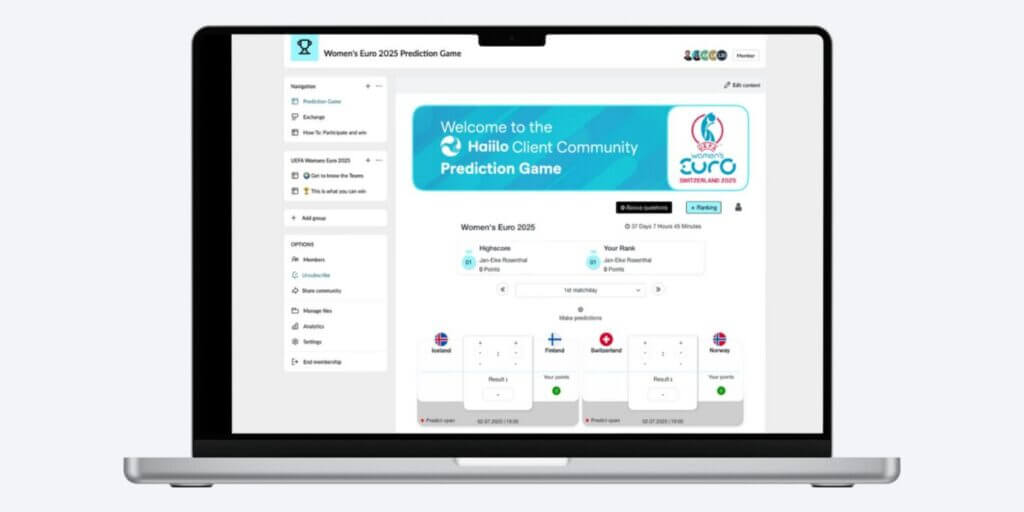 Dies ist ein Beispiel-Screenshot des Haiilo Tippspiel zur Frauen EM 2025